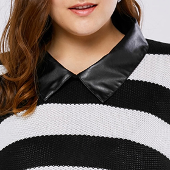 Plus Size Sweater w/ Vegan Leather Collar & Hem - Picture 6 of 8
